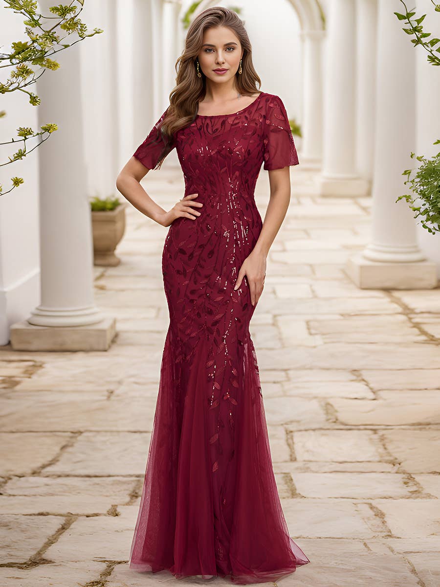 Floral Sequin Print Fishtail Tulle Dresses for Party