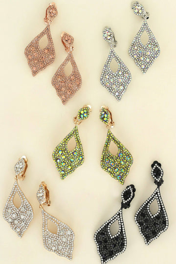 Crystal Pave Scalloped Teardrop Clip On Earrings