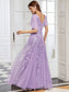 Romantic Shimmery V Neck Ruffle Sleeves Evening Dress