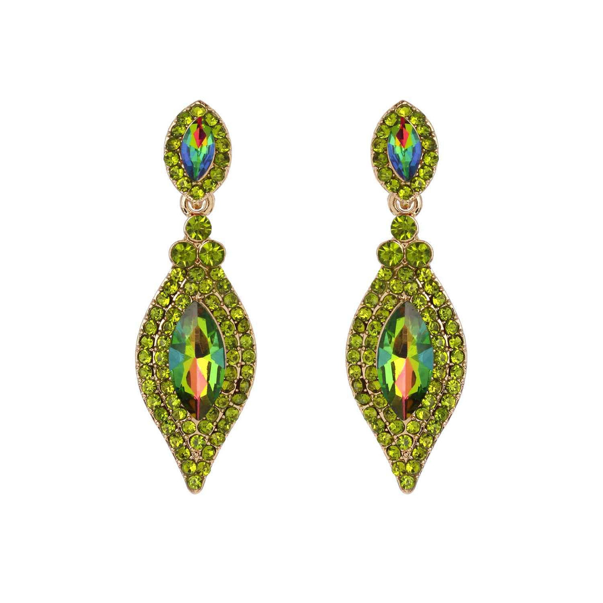 Dangly Leaf with Oval Gem Stone Earrings