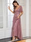 Romantic Shimmery V Neck Ruffle Sleeves Evening Dress