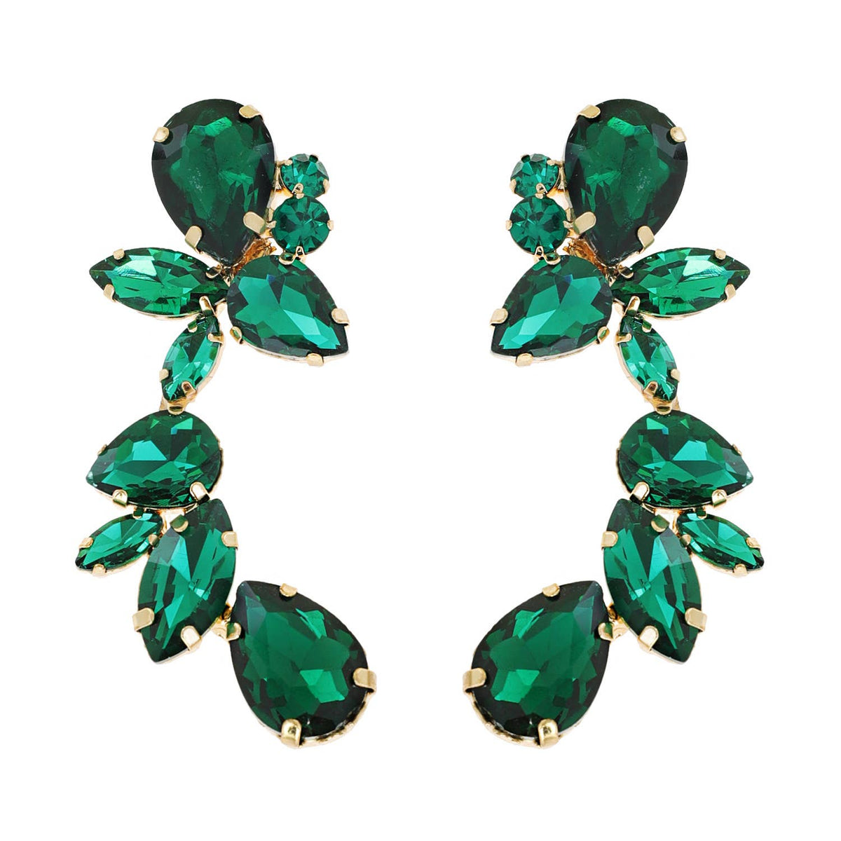 Leaf & Droplet Cut Curved Rhinestone Cluster Drop Earrings