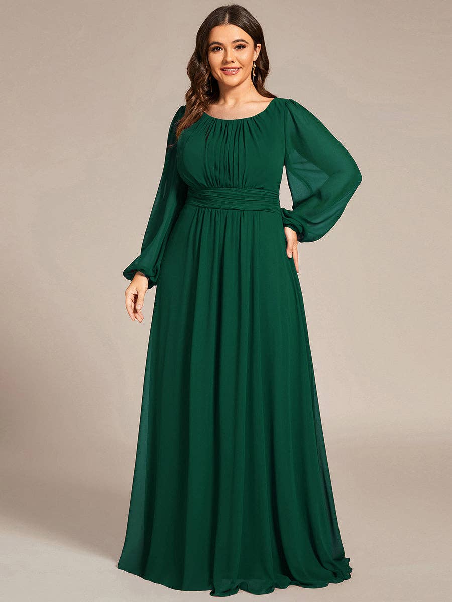 Plus Size Long Lantern Sleeves Round Neck Bridesmaid Dress