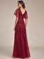 Romantic Shimmery V Neck Ruffle Sleeves Evening Dress