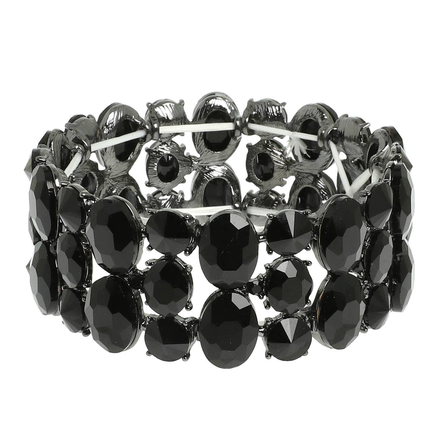 3 Row Crystal Gemstone Oval Cut Cluster Bracelet