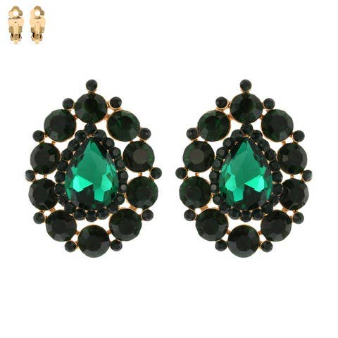 Rhinestone Cluster Halo Pear Shaped Clip On Earrings