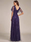 Romantic Shimmery V Neck Ruffle Sleeves Evening Dress