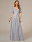 Romantic Shimmery V Neck Ruffle Sleeves Evening Dress