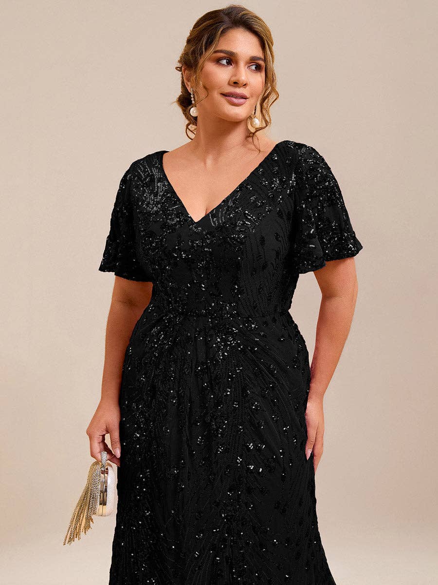 Strapless Deep Fishtail Paillette Midi Evening Dresses