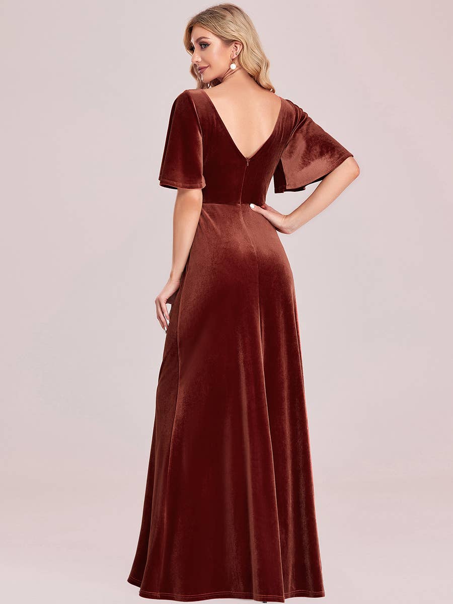 Elegant Double V Neck Velvet Wholesale Party Dress