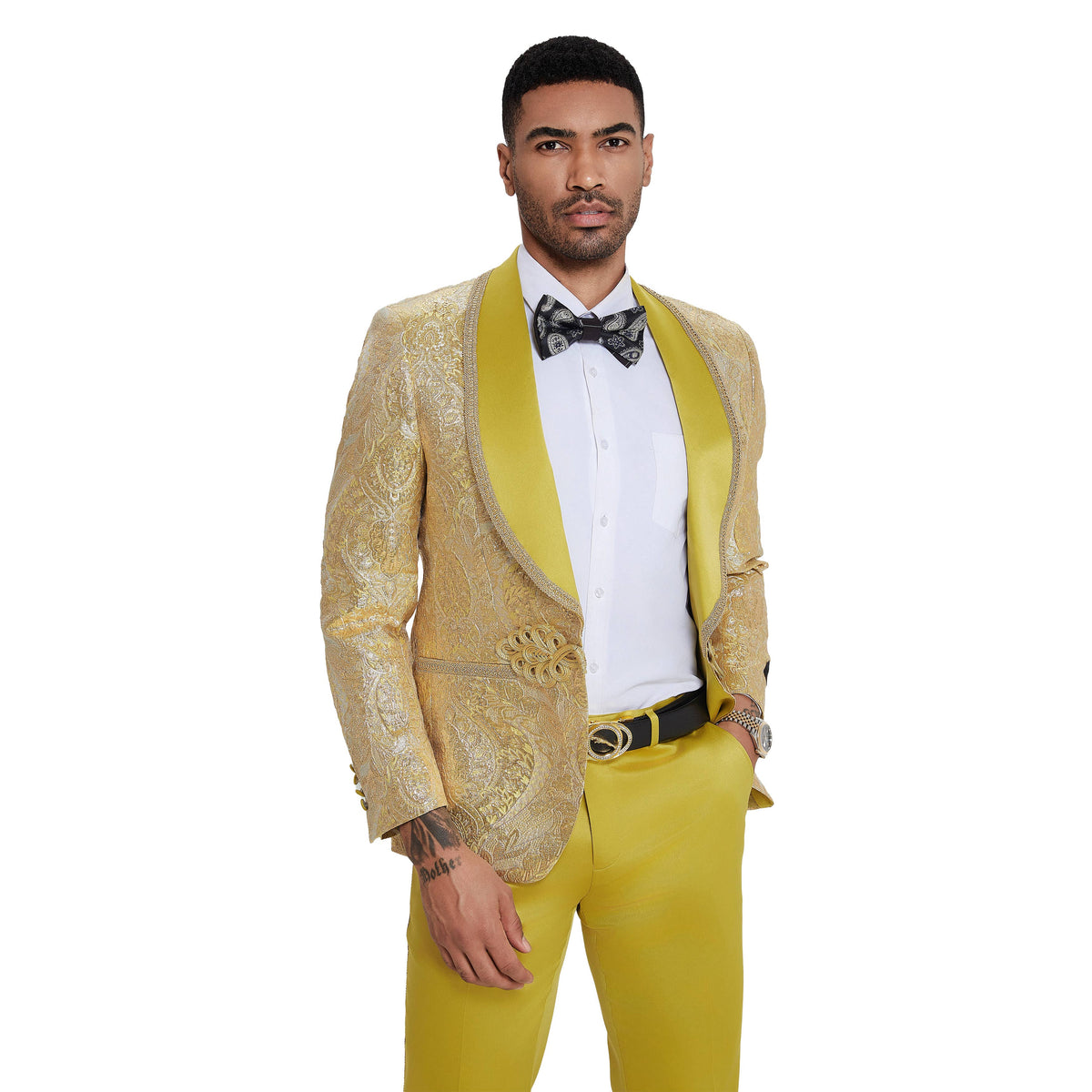 Tazzio 2pc Fashion Paisley Suit Set, Clasp Closure, Gold