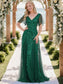 Romantic Shimmery V Neck Ruffle Sleeves Evening Dress