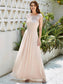 Lacey Neckline Open Back Ruched Bust  Chiffon Evening Dress