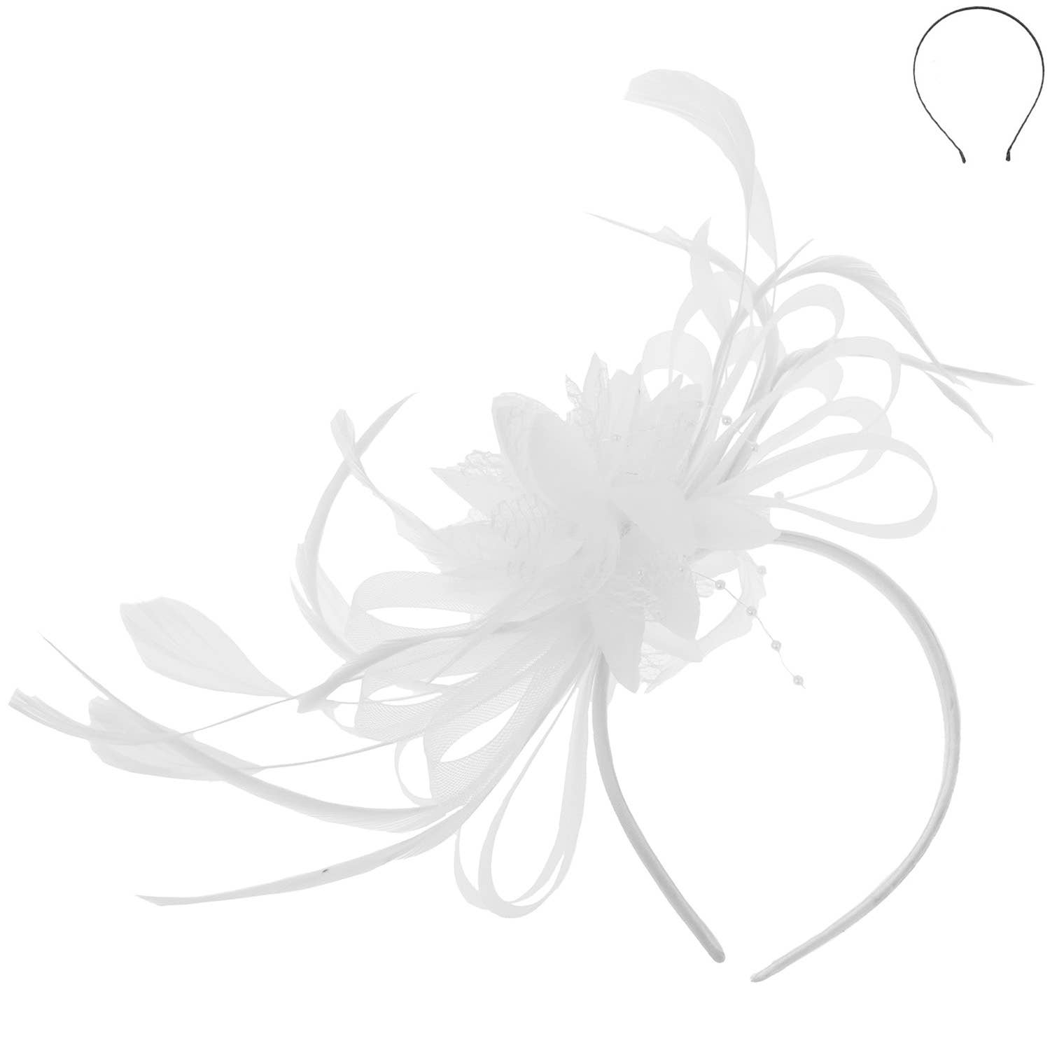 Floral Fascinator Headband w/ Side Loops & Feathers