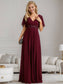 V Neck Appliques Pleated Bridesmaid Dress