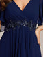 V Neck Appliques Pleated Bridesmaid Dress