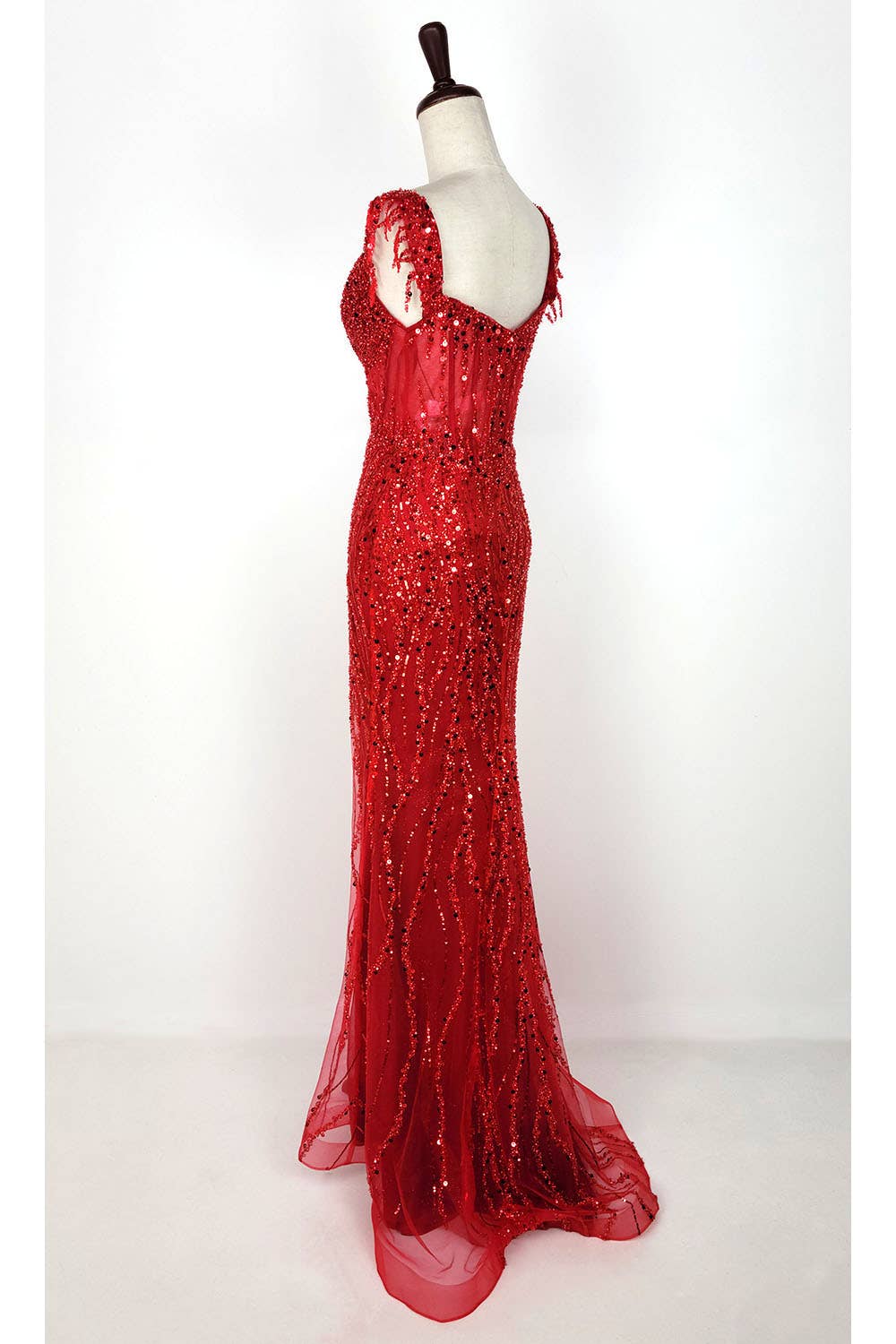 Off the Shoulder Sequin and Bead Long Dress C331