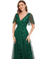 Romantic Shimmery V Neck Ruffle Sleeves Evening Dress