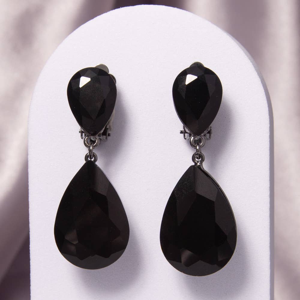 Two-Tier Teardrop-Cut Crystal Dangle Clip-On Earrings