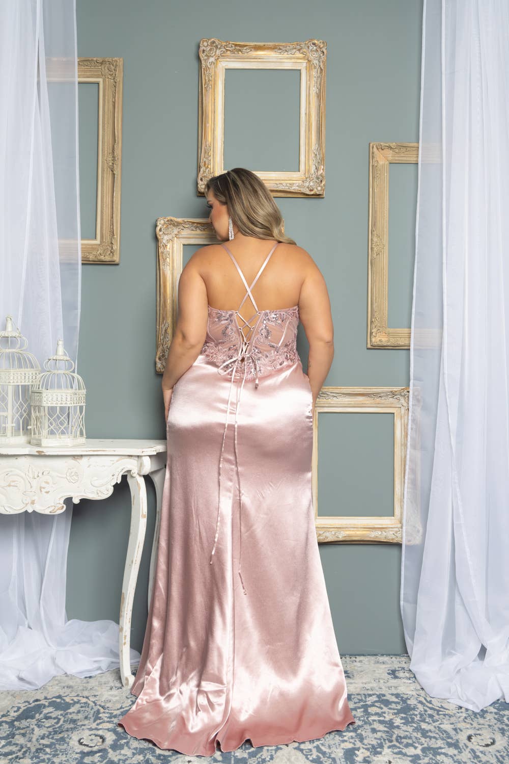 P7506-PLUS SIZE CORSET BEADED AND EMBROIDERED MAXI DRESS