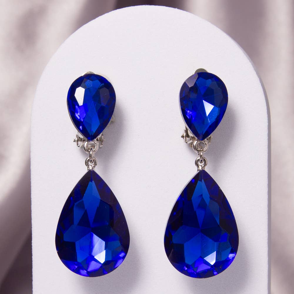 Two-Tier Teardrop-Cut Crystal Dangle Clip-On Earrings