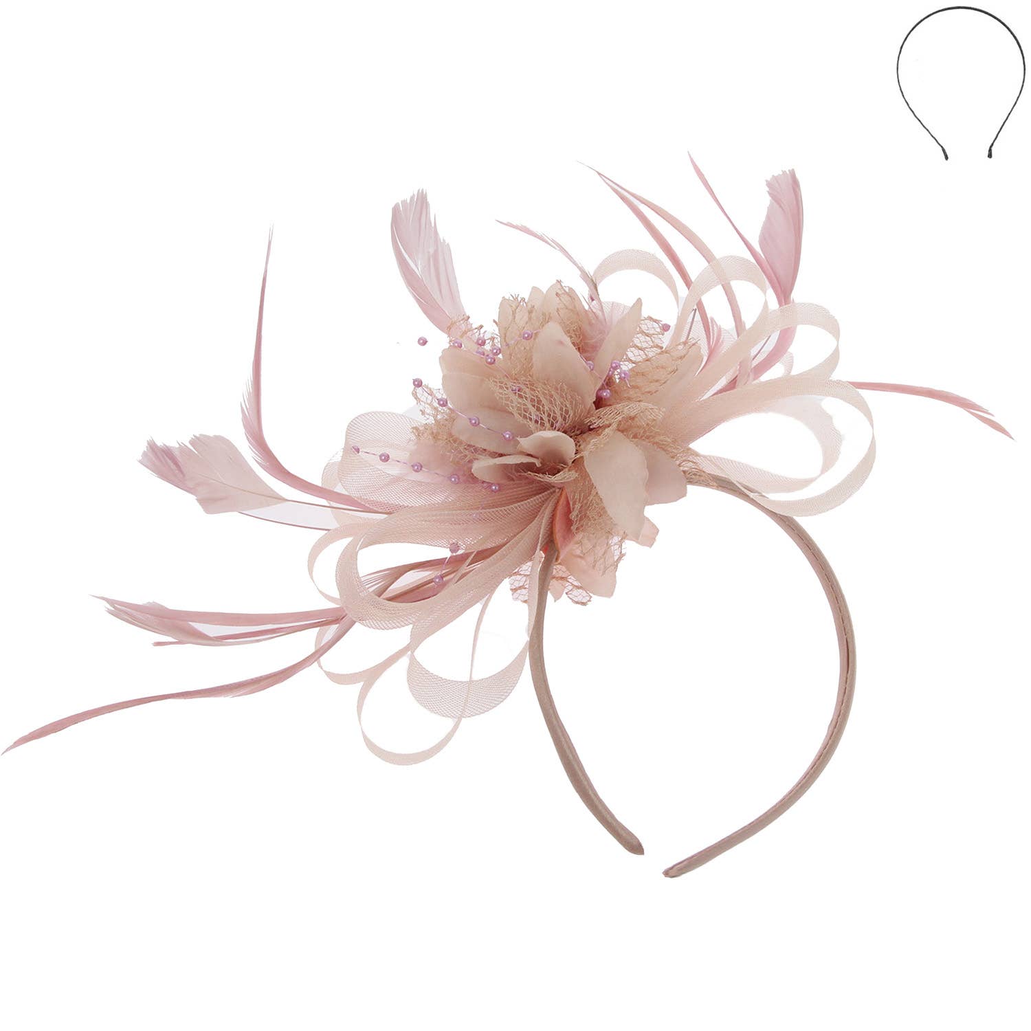 Floral Fascinator Headband w/ Side Loops & Feathers