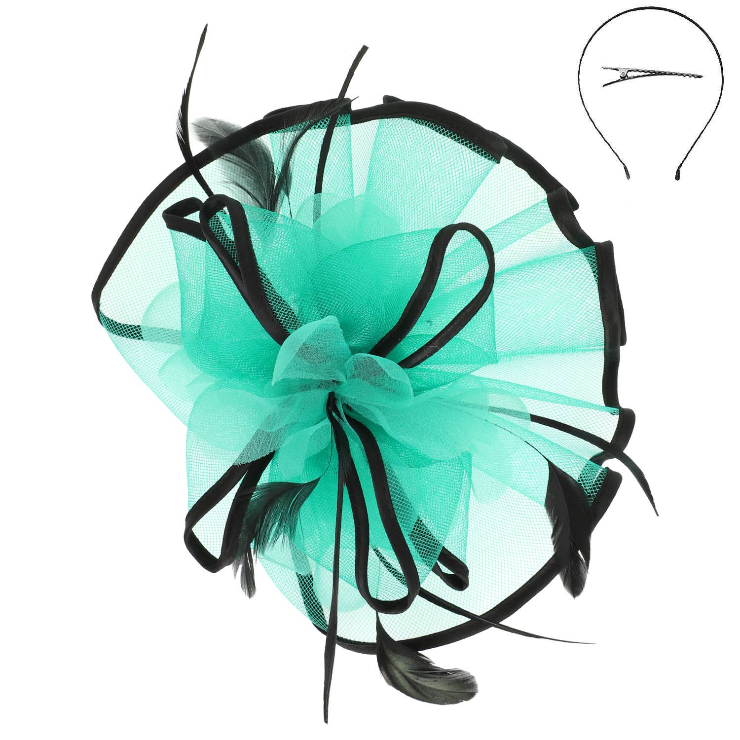 Floral Feathered Contrast Trim Mesh Fascinator