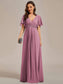 V Neck Appliques Pleated Bridesmaid Dress