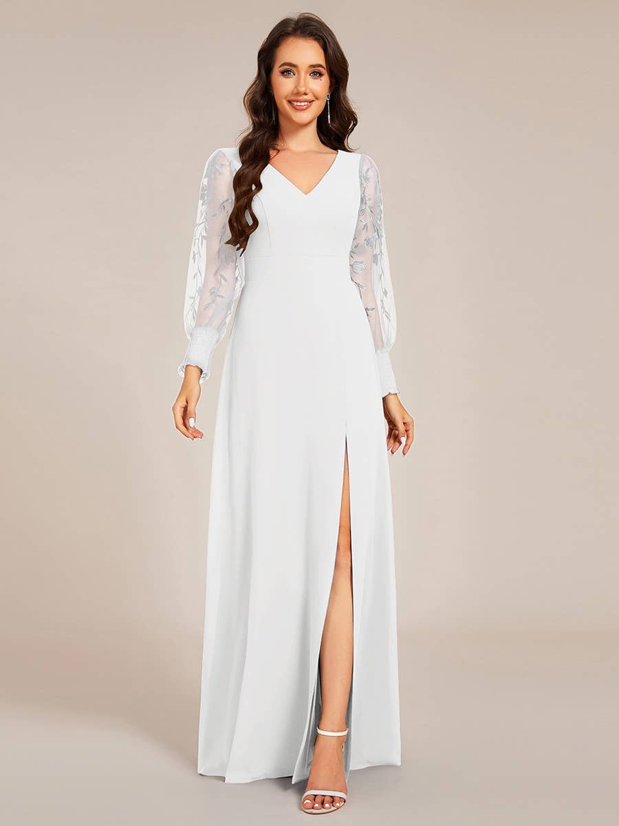 Elegant Long Sleeves Side Split Hem Evening Dresses