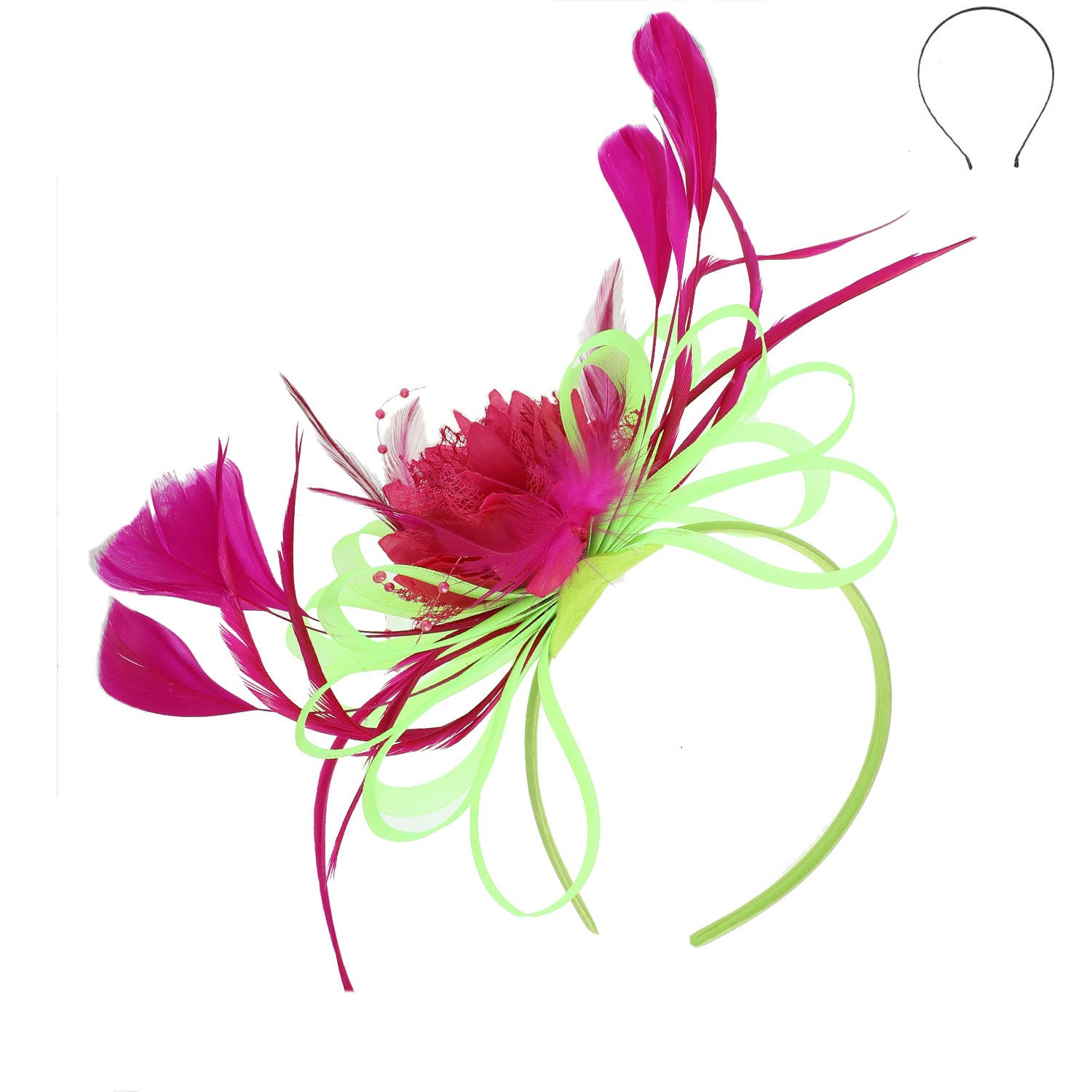 Floral Fascinator Headband w/ Side Loops & Feathers