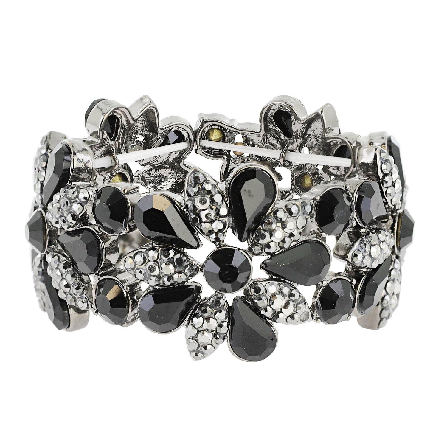 Floral Rhinestone Gem & Cluster Evening Stretch Bracelet