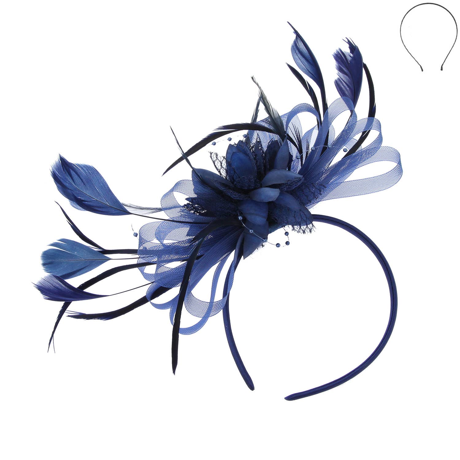 Floral Fascinator Headband w/ Side Loops & Feathers
