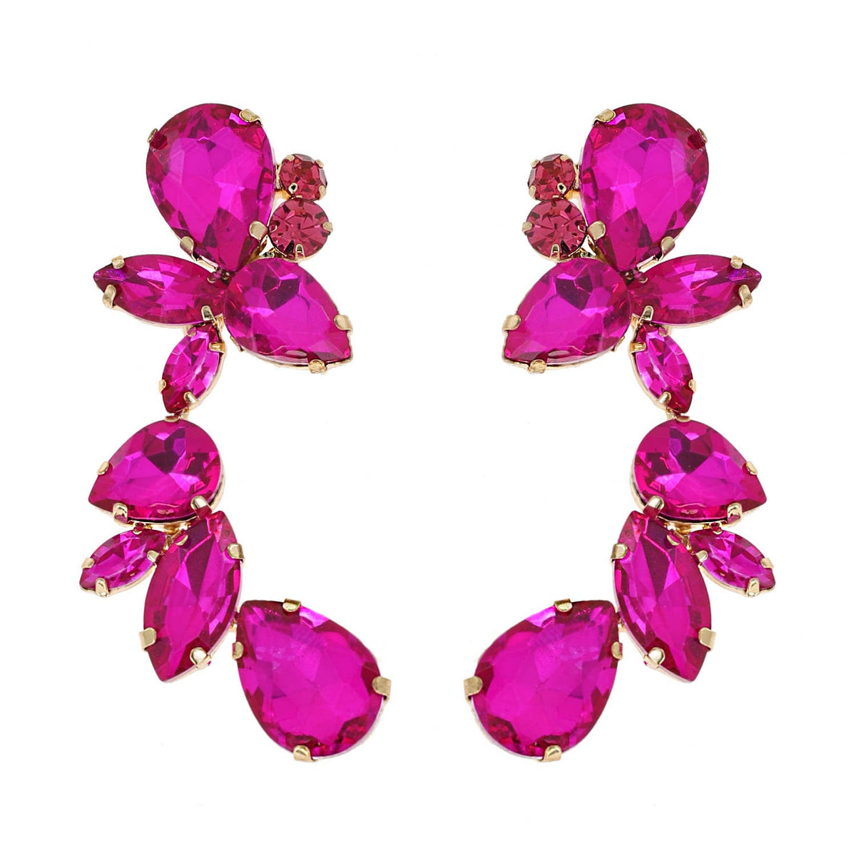 Leaf & Droplet Cut Curved Rhinestone Cluster Drop Earrings