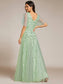 Romantic Shimmery V Neck Ruffle Sleeves Evening Dress