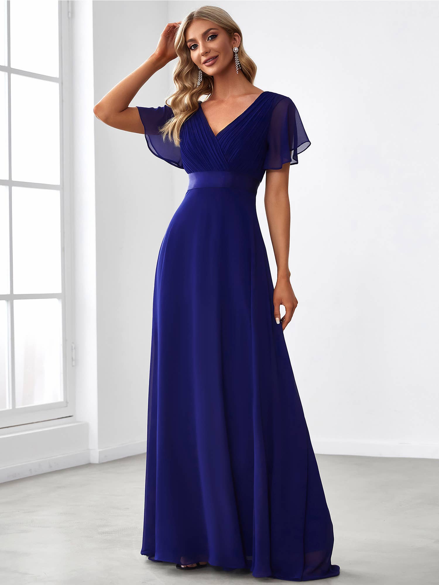 Double V-Neck Ruffles Chiffon Bridesmaid Dress
