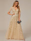 Romantic Shimmery V Neck Ruffle Sleeves Evening Dress