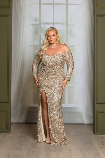 P1641P9-PLUS SIZE LONG SLEEVE OFF SHOULDER MAXI DRESS