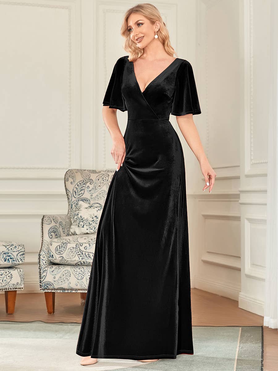 Classic Velvet V-Neck Gown