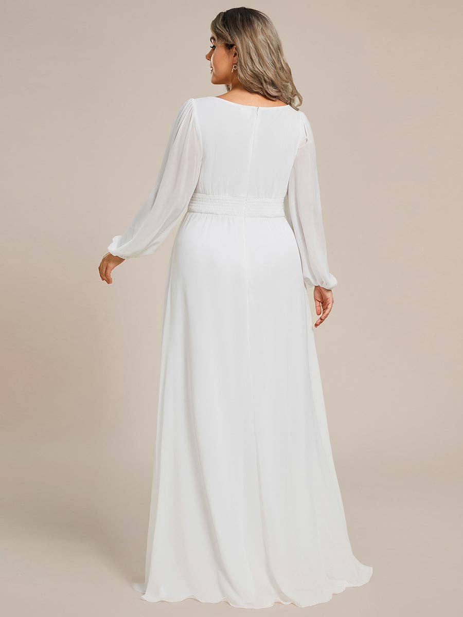Plus Size Long Lantern Sleeves Round Neck Bridesmaid Dress