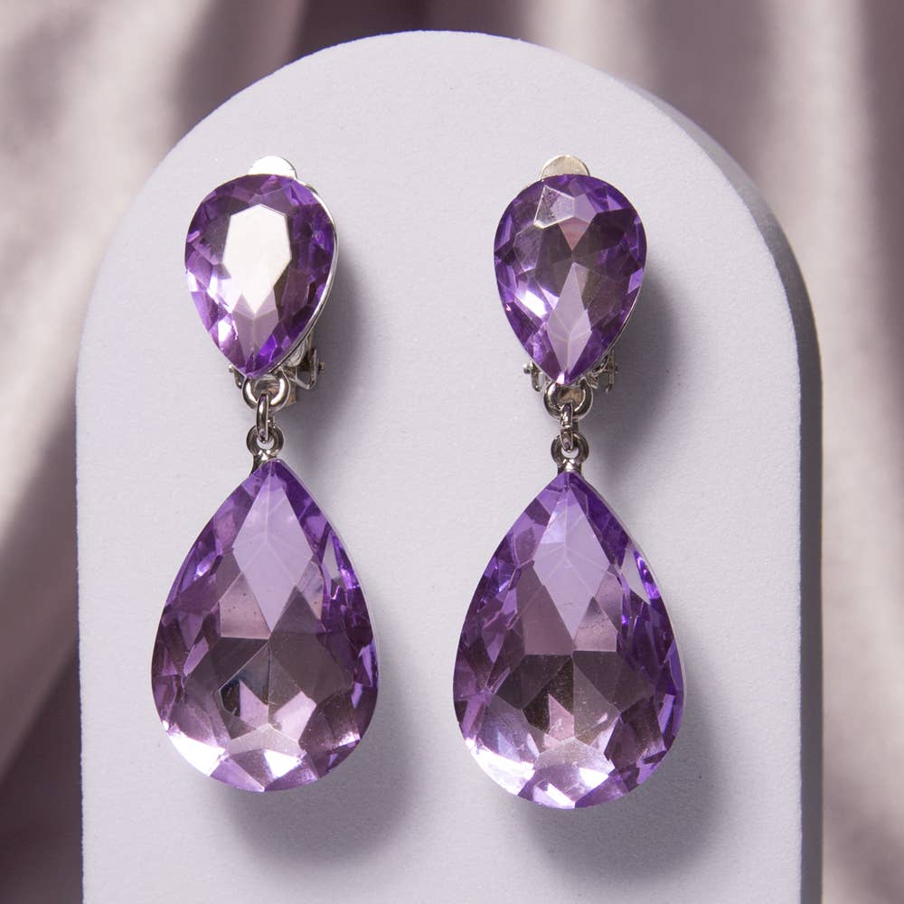 Two-Tier Teardrop-Cut Crystal Dangle Clip-On Earrings