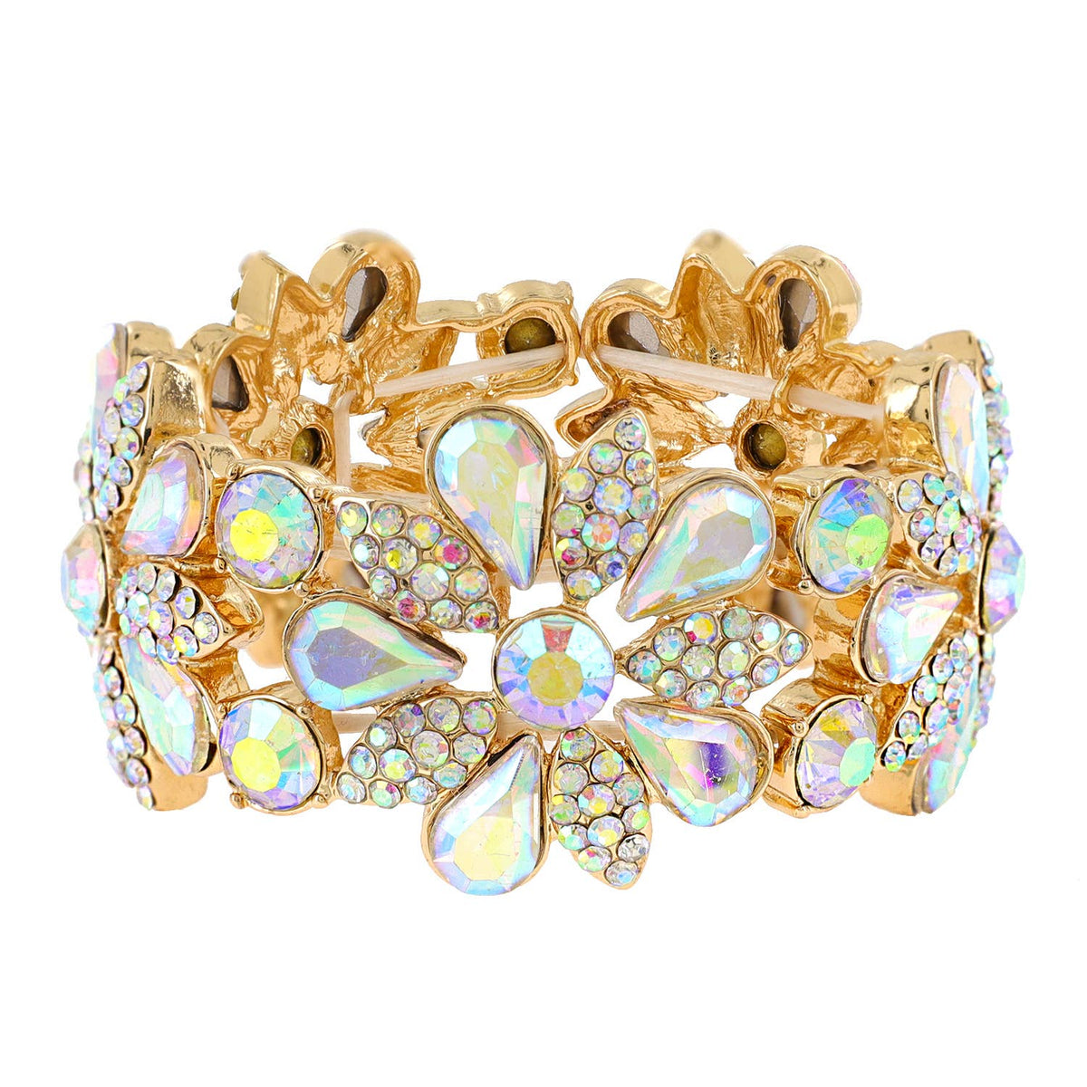 Floral Rhinestone Gem & Cluster Evening Stretch Bracelet