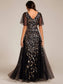 Romantic Shimmery V Neck Ruffle Sleeves Evening Dress