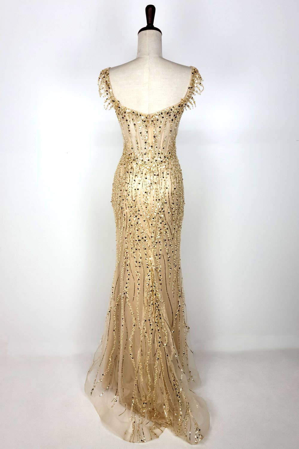 Off the Shoulder Sequin and Bead Long Dress C331