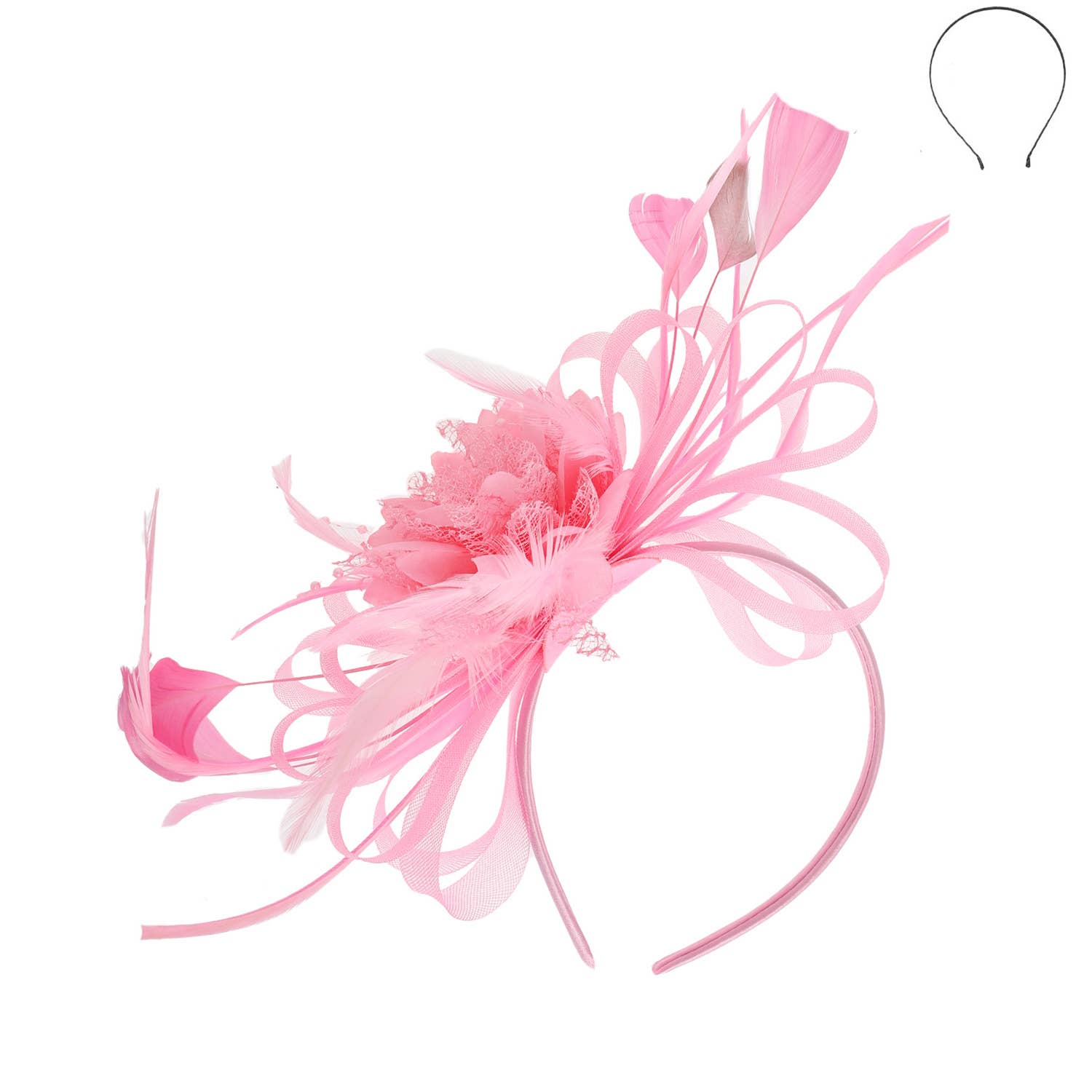 Floral Fascinator Headband w/ Side Loops & Feathers
