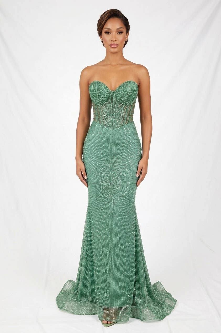 Long sparkling mermaid dress with hanging jewels CF001