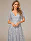 Romantic Shimmery V Neck Ruffle Sleeves Evening Dress