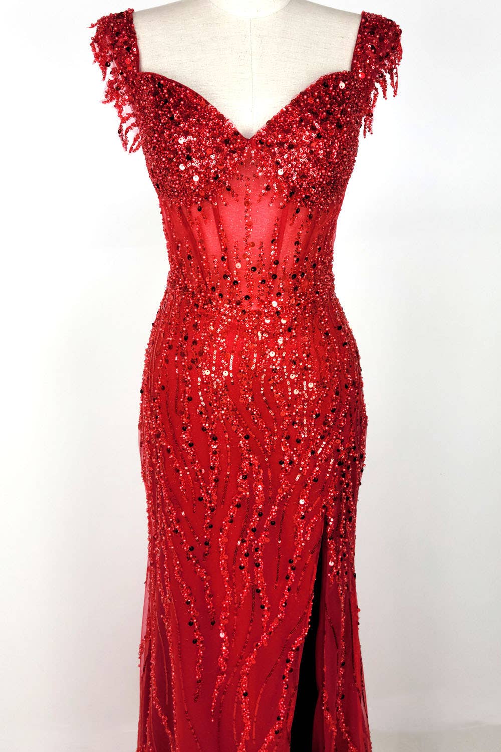 Off the Shoulder Sequin and Bead Long Dress C331