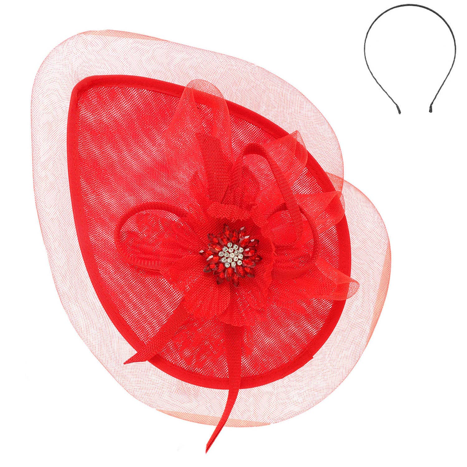 Sinamay Disc Headband Fascinator with Floral Accent