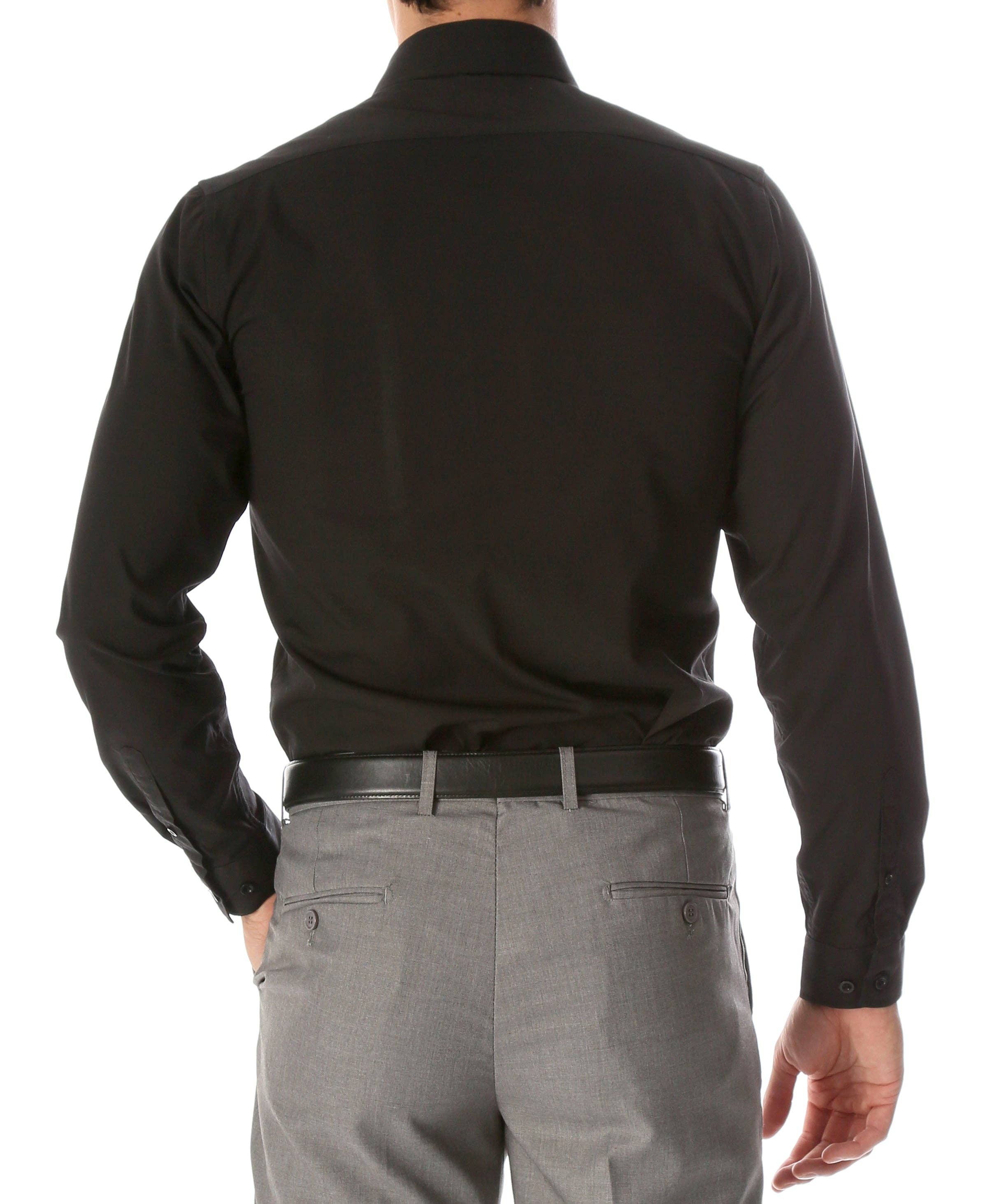 Leo Mens Black Slim Fit Cotton Dress Shirt