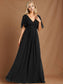 V Neck Appliques Pleated Bridesmaid Dress